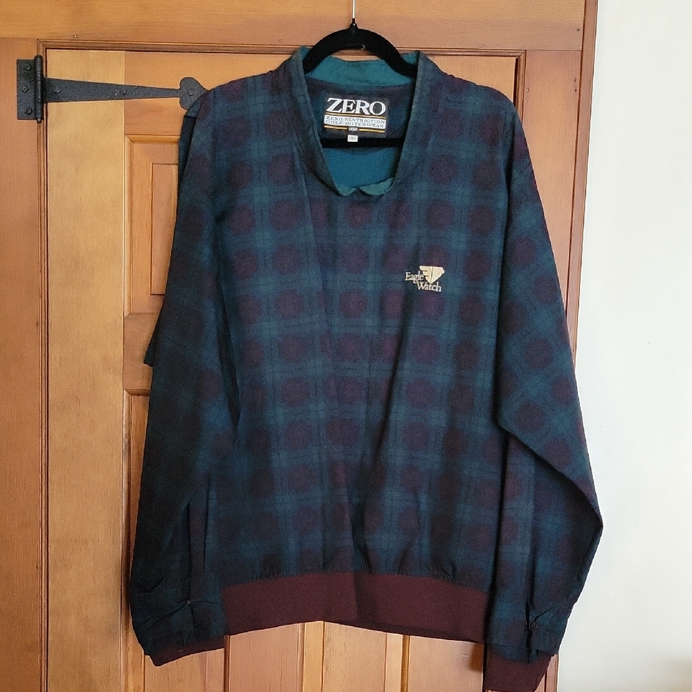 ZERO RESTRICTION GOLF Men's Plaid Windbreaker Pullover EAGLE WATCH WOODSTOCK GA